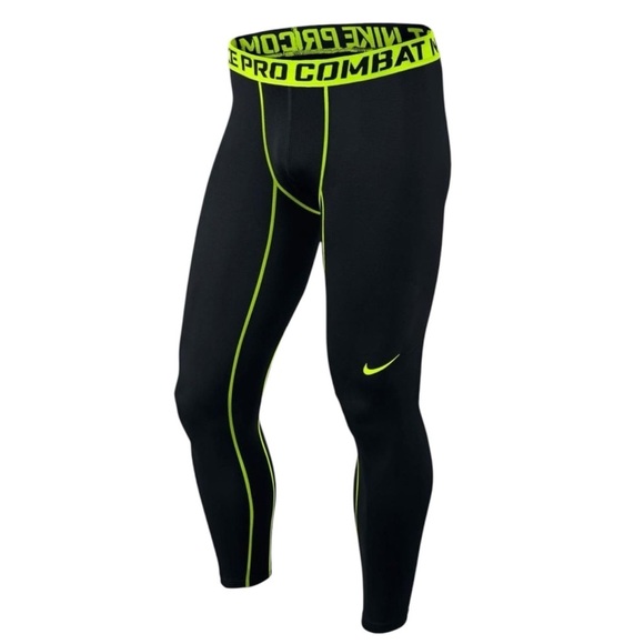 Nike Pro Combat Compression Leggings. Black and Neon Yellow. Size XL #1533 - Picture 1 of 10